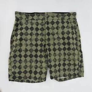 Ring Of‎ Fire Board Shorts Trunks 34 Olive Checkerboard Pattern 8" Inseam Men's
